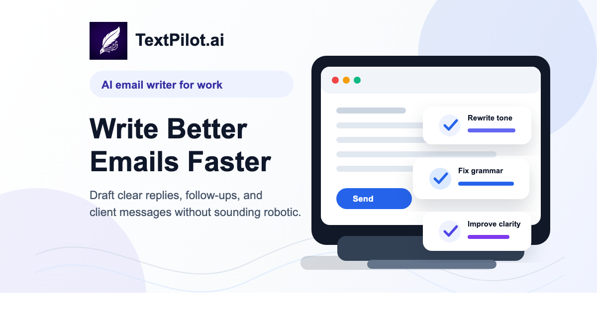 TextPilot.ai branded AI email writer for work thumbnail with email drafting suggestions