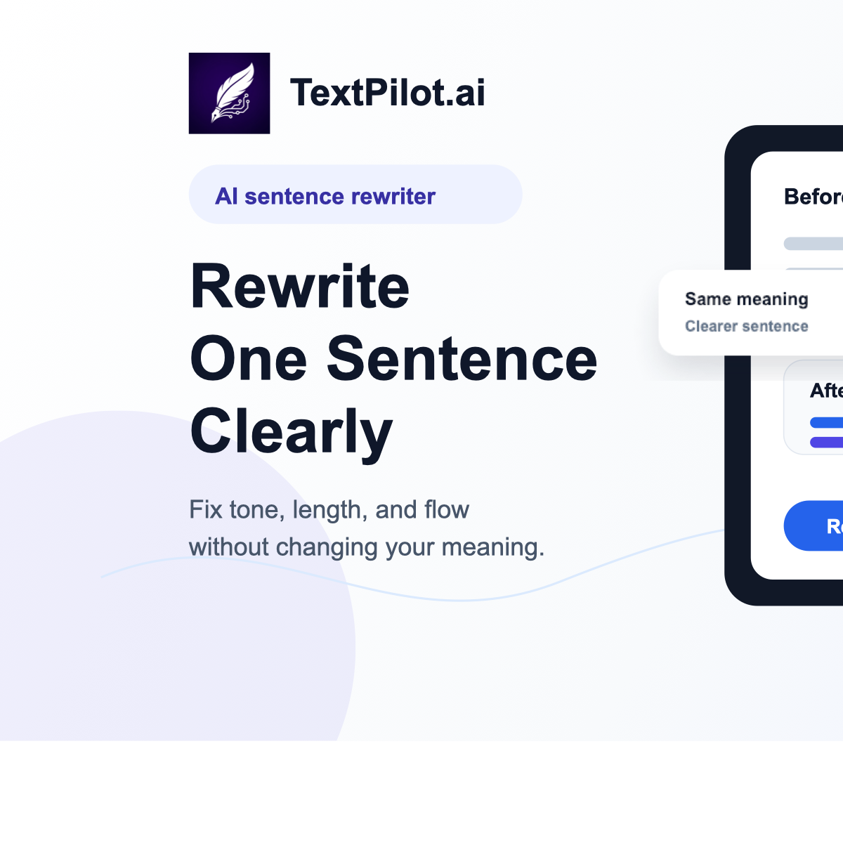TextPilot.ai AI sentence rewriter example showing a rough sentence rewritten with the same meaning