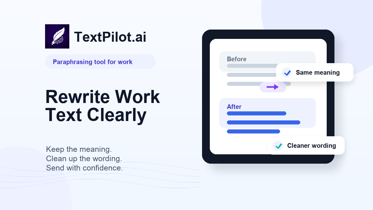 TextPilot.ai paraphrasing tool for work thumbnail showing clearer workplace writing examples.
