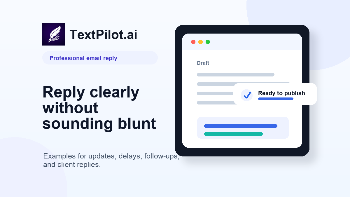 Professional email reply tips shown in a TextPilot.ai browser writing workflow